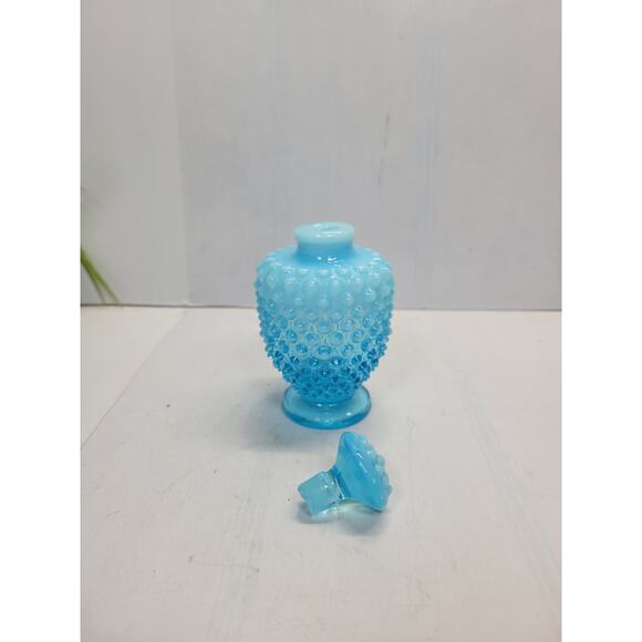 Vintage Fenton Perfume Bottle & Stopper Opalescent Blue Hobnail - Picture 2 of 6